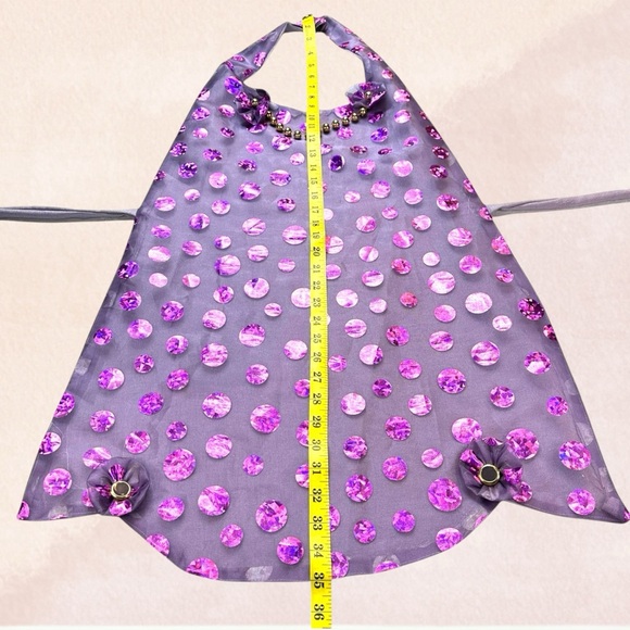 Handmade‎ Hostess Apron Purple Sequin Print Tie Back Faux Gold Bead Necklace OS - Picture 11 of 12